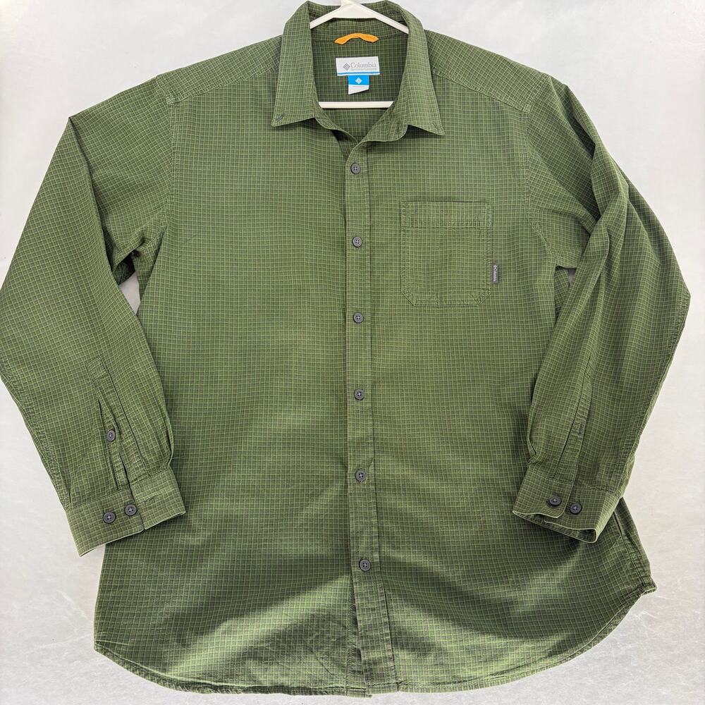 Columbia Sportswear Men's XL Green Plaid Check Button Up Shirt Long Sleeve